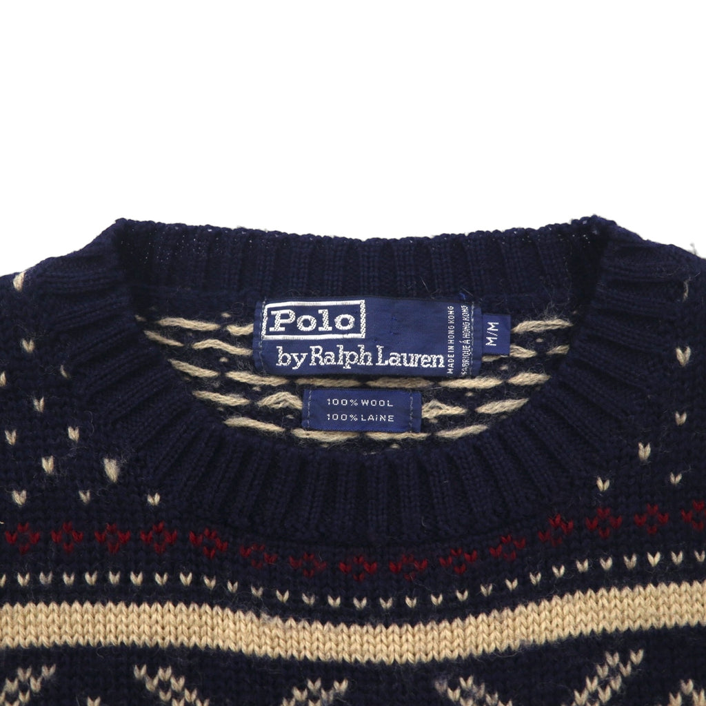 Polo Ralph Lauren 90s Nordic Knit Sweater, Size M, Navy, Wool, Fair Isle