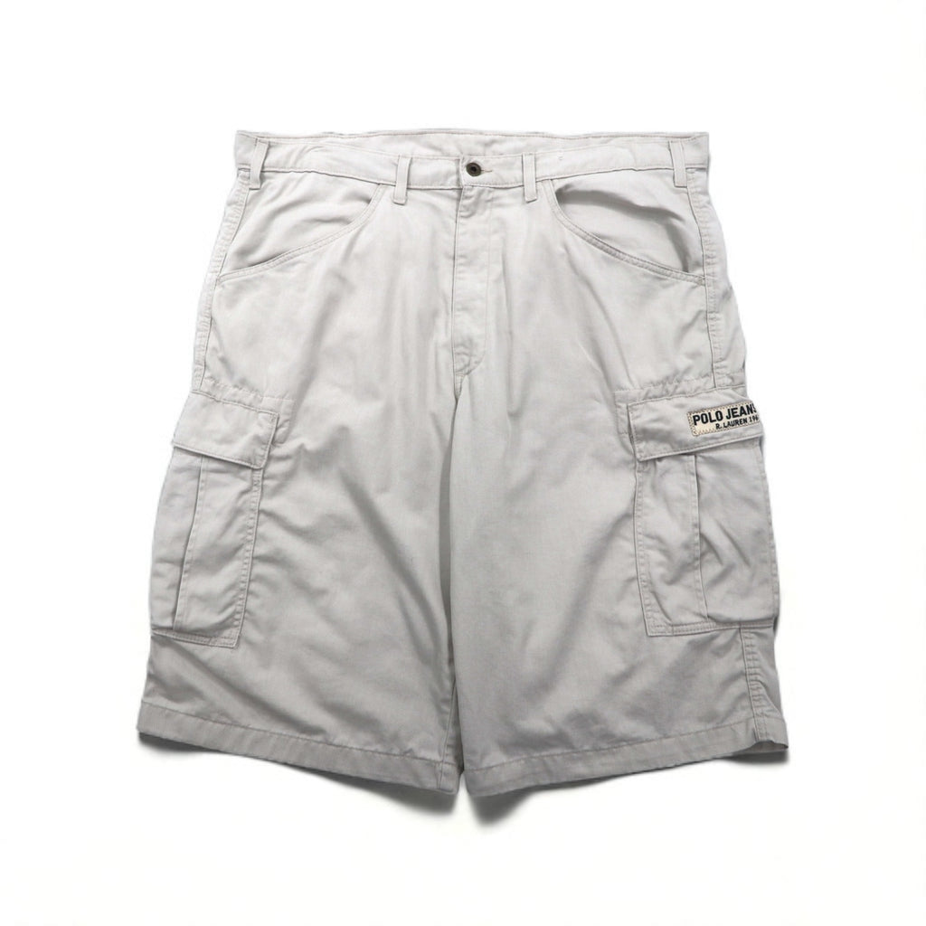POLO JEANS CO. RALPH LAUREN 90s Baggy Short Cargo Pants, Freighter Short, Size XL, Beige, Cotton
