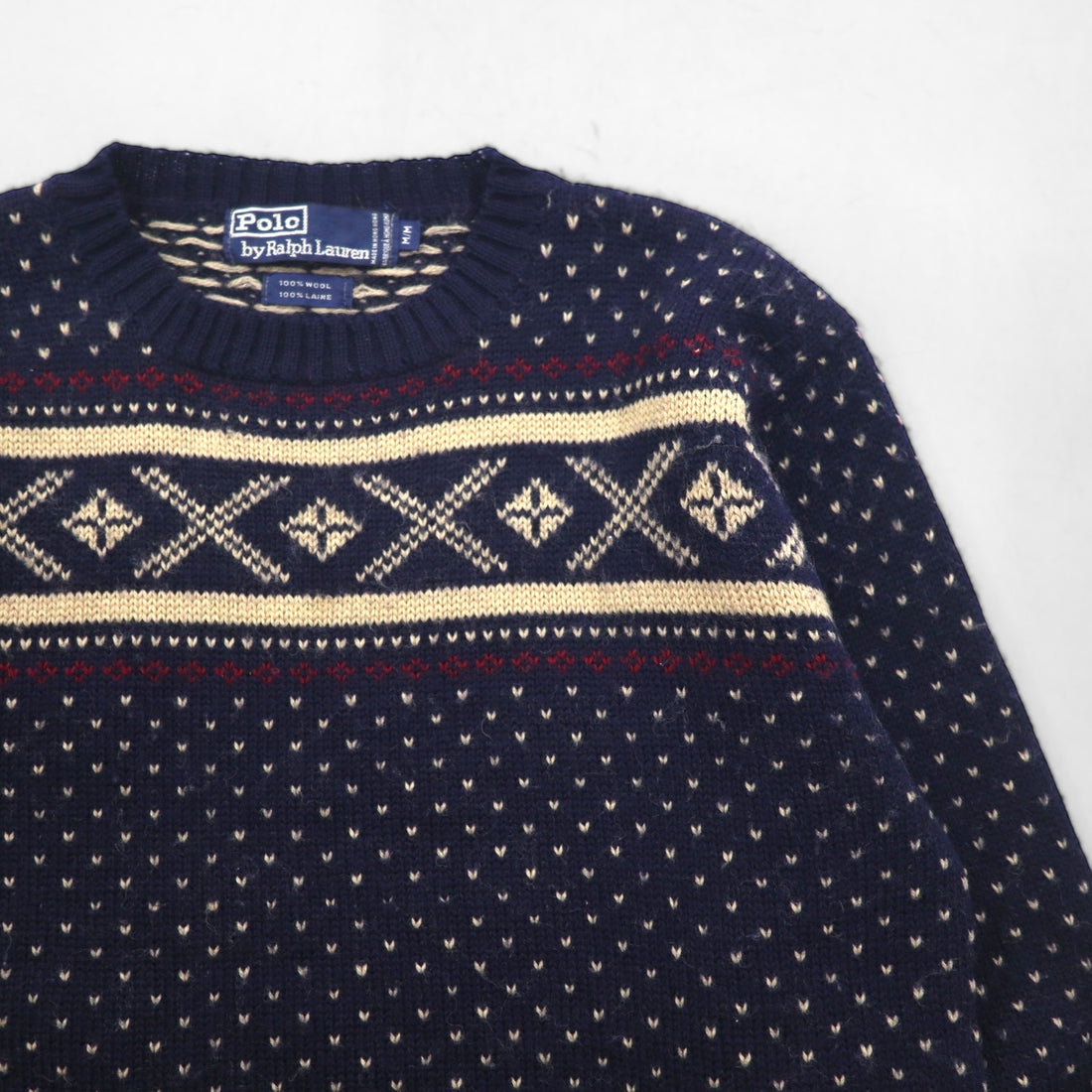 Polo Ralph Lauren 90s Nordic Knit Sweater, Size M, Navy, Wool, Fair Isle