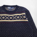 Polo Ralph Lauren 90s Nordic Knit Sweater, Size M, Navy, Wool, Fair Isle