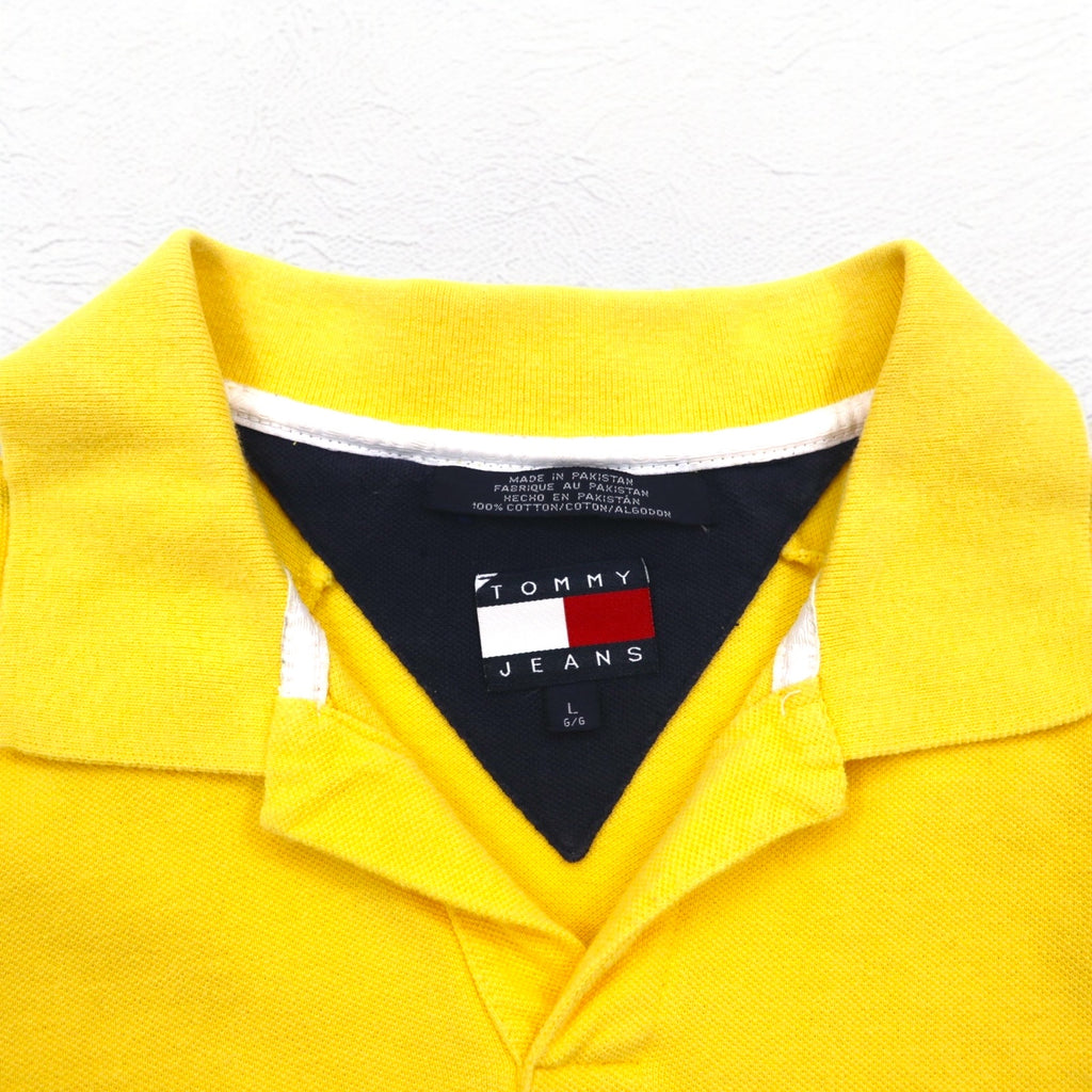 TOMMY JEANS 90s Open Collar Polo Shirt L Yellow One Point Logo Embroidery Made in Pakistan