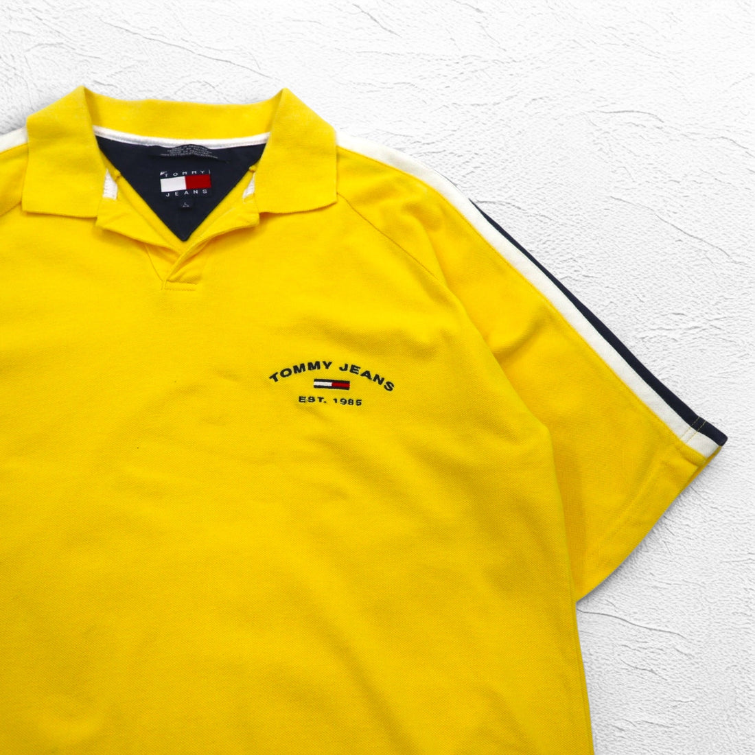 TOMMY JEANS 90s Open Collar Polo Shirt L Yellow One Point Logo Embroidery Made in Pakistan
