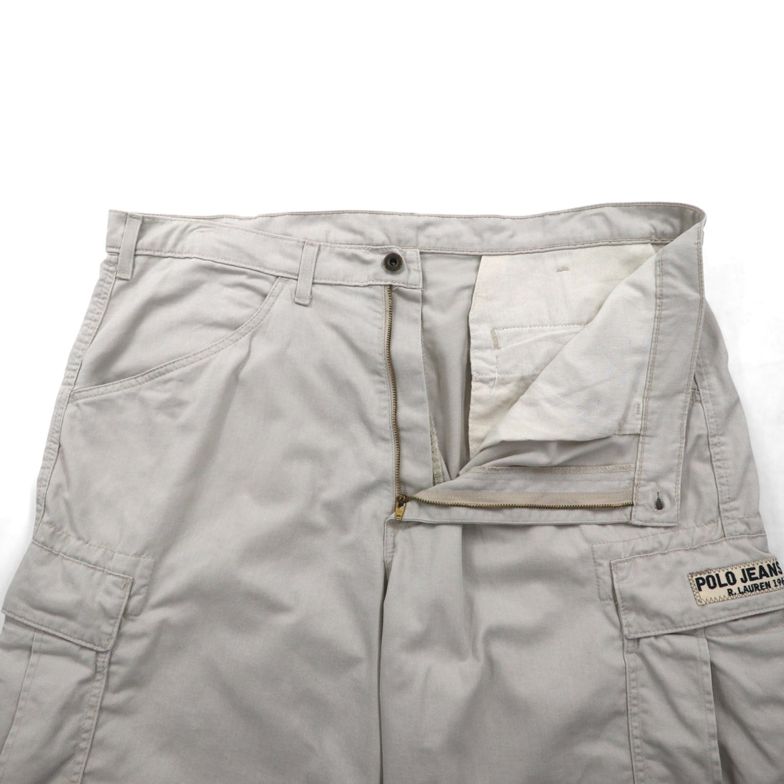 POLO JEANS CO. RALPH LAUREN 90s Baggy Short Cargo Pants, Freighter Short, Size XL, Beige, Cotton