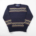 Polo Ralph Lauren 90s Nordic Knit Sweater, Size M, Navy, Wool, Fair Isle