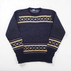 Polo Ralph Lauren 90s Nordic Knit Sweater, Size M, Navy, Wool, Fair Isle