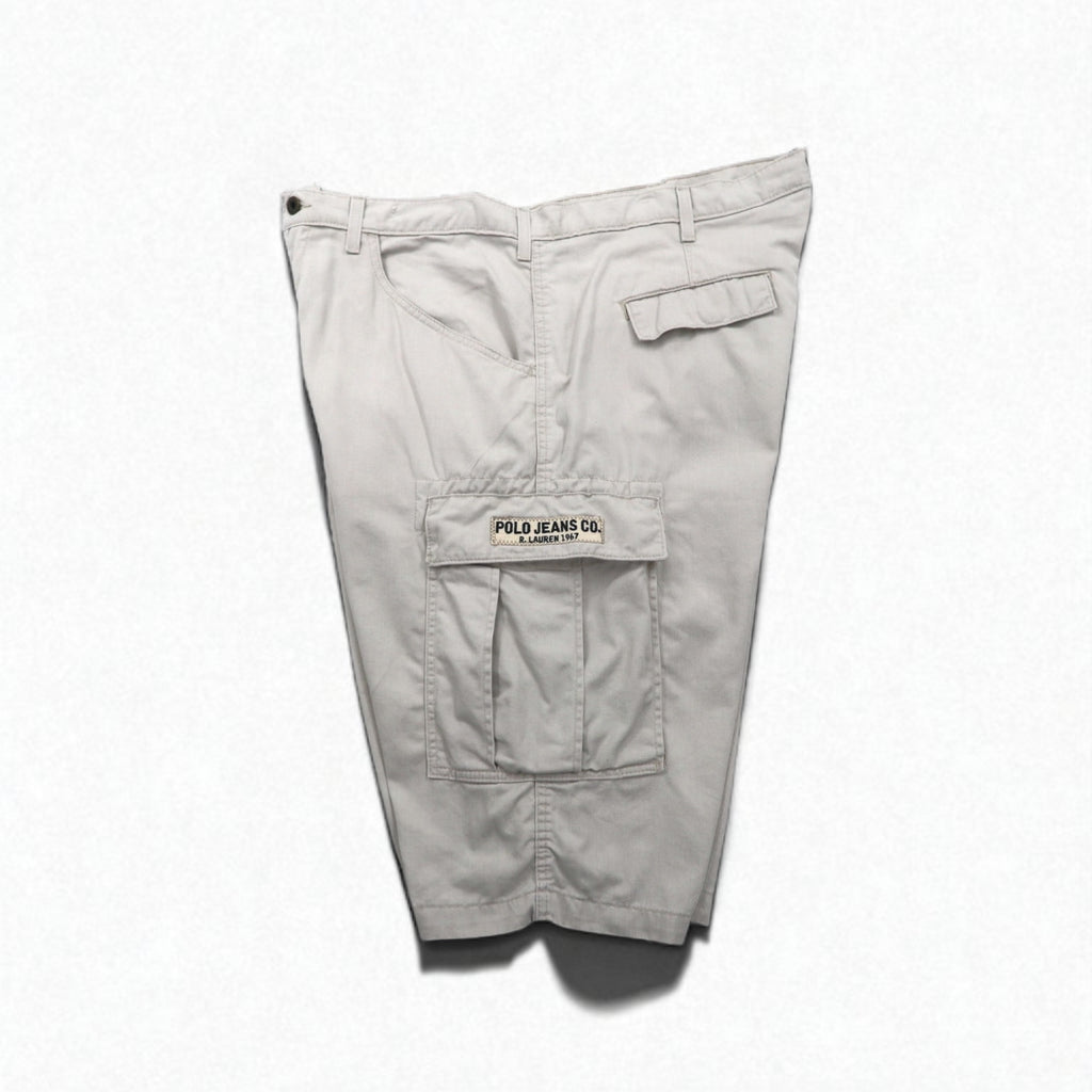 POLO JEANS CO. RALPH LAUREN 90s Baggy Short Cargo Pants, Freighter Short, Size XL, Beige, Cotton