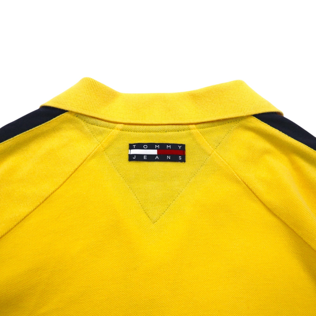 TOMMY JEANS 90s Open Collar Polo Shirt L Yellow One Point Logo Embroidery Made in Pakistan