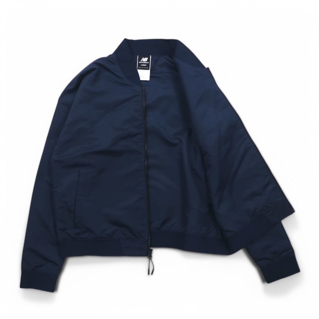 new balance satin bomber jacket flight jacket L navy polyester AWJ81501