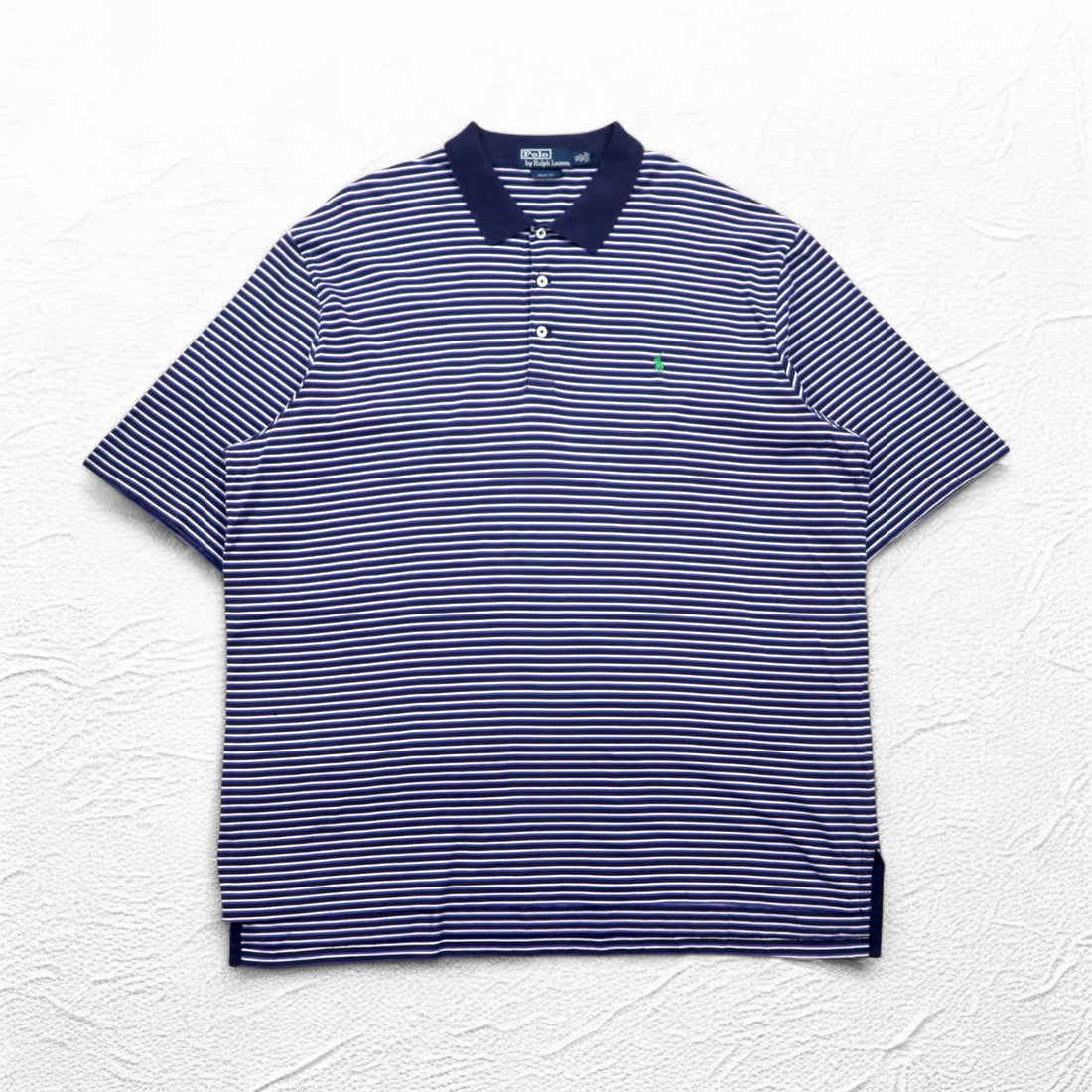 Polo by Ralph Lauren 90s Polo Shirt XL Big Size Navy Striped Pima Cotton GOLF FIT Small Pony Embroidery Made in Peru