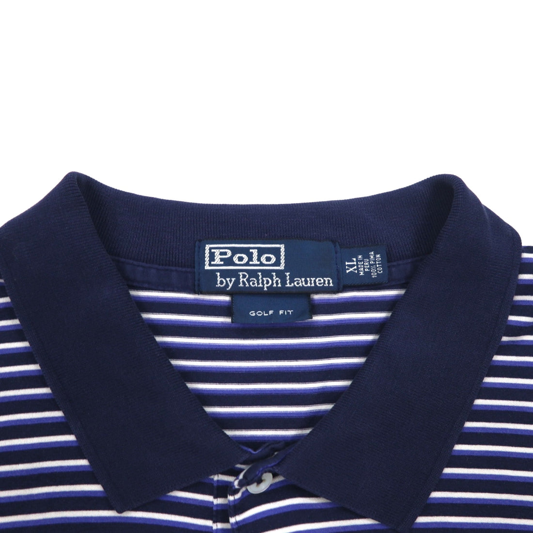 Polo by Ralph Lauren 90s Polo Shirt XL Big Size Navy Striped Pima Cotton GOLF FIT Small Pony Embroidery Made in Peru