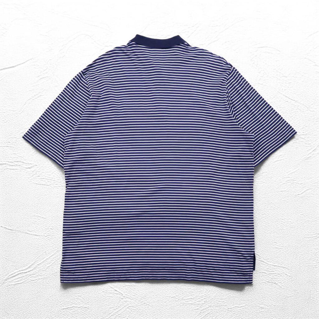 Polo by Ralph Lauren 90s Polo Shirt XL Big Size Navy Striped Pima Cotton GOLF FIT Small Pony Embroidery Made in Peru