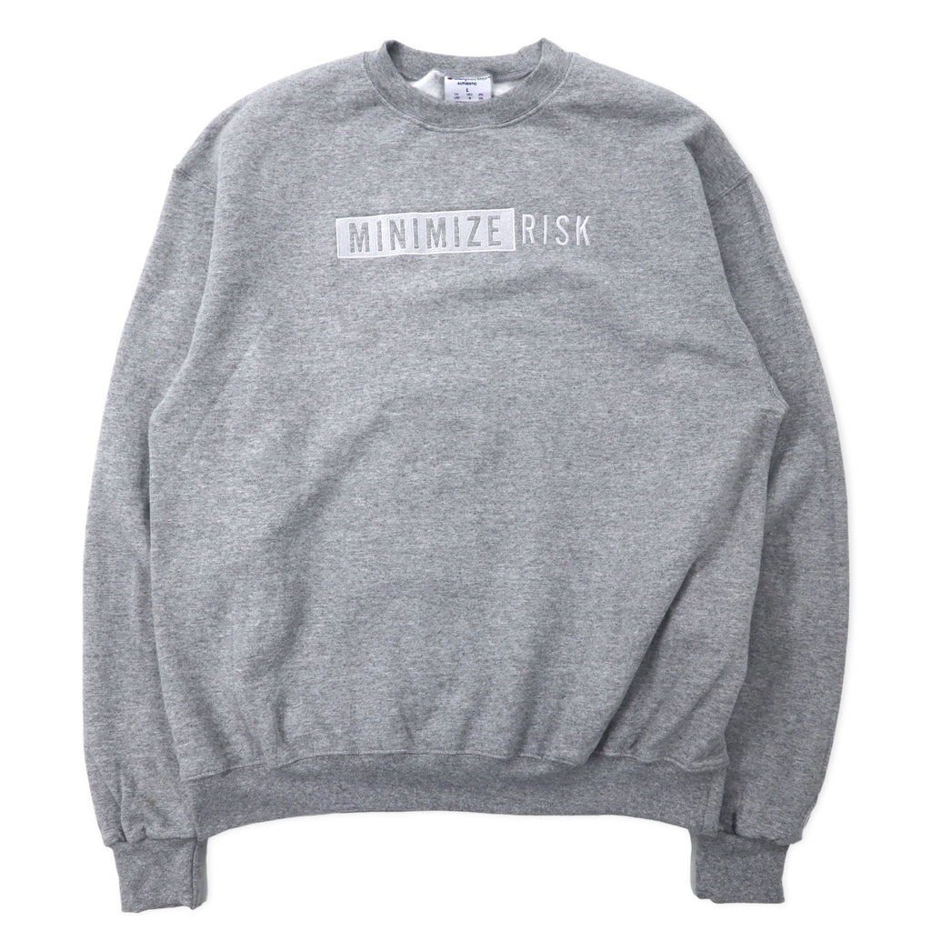 日本然リトテ-古着オンライン-Champion ECO クルーネック スウェット 2XL グレー コットン 裏起毛 MINIMIZE RISK 刺繍 エルサルバドル製-Champion ECO Crewneck Sweatshirt 2XL Gray Cotton brushed lining MINIMIZE RISK Embroidery El Salvador Made