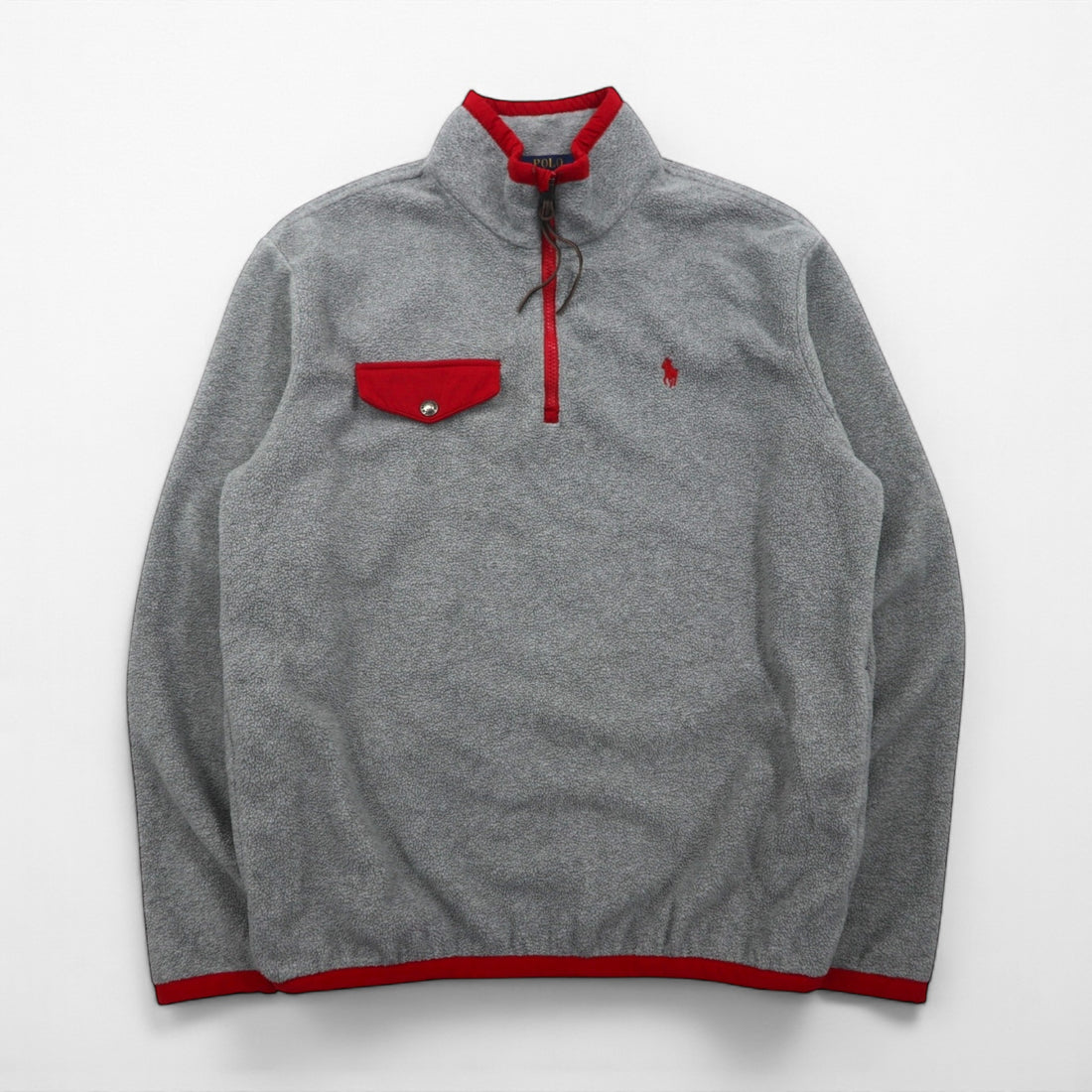 Polo Ralph Lauren Half-Zip Fleece Jacket, Size M, Gray, Chest Pocket, Small Pony Embroidery