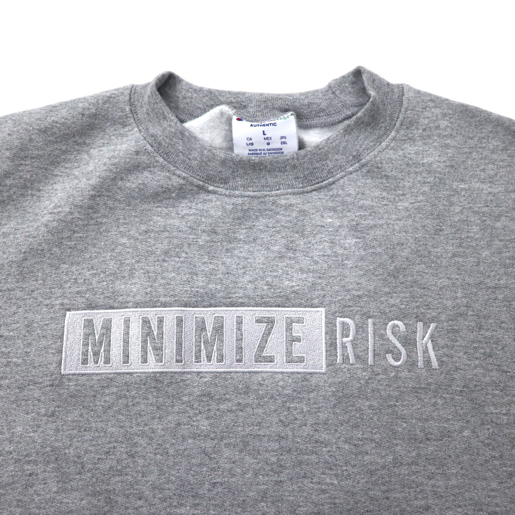 Champion ECO Crew Neck Sweatshirt 2XL Gray Cotton Brushed Back MINIMIZE RISK Embroidery Made in El Salvador
