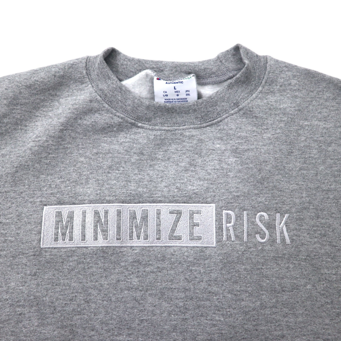 Champion ECO Crew Neck Sweatshirt 2XL Gray Cotton Brushed Back MINIMIZE RISK Embroidery Made in El Salvador