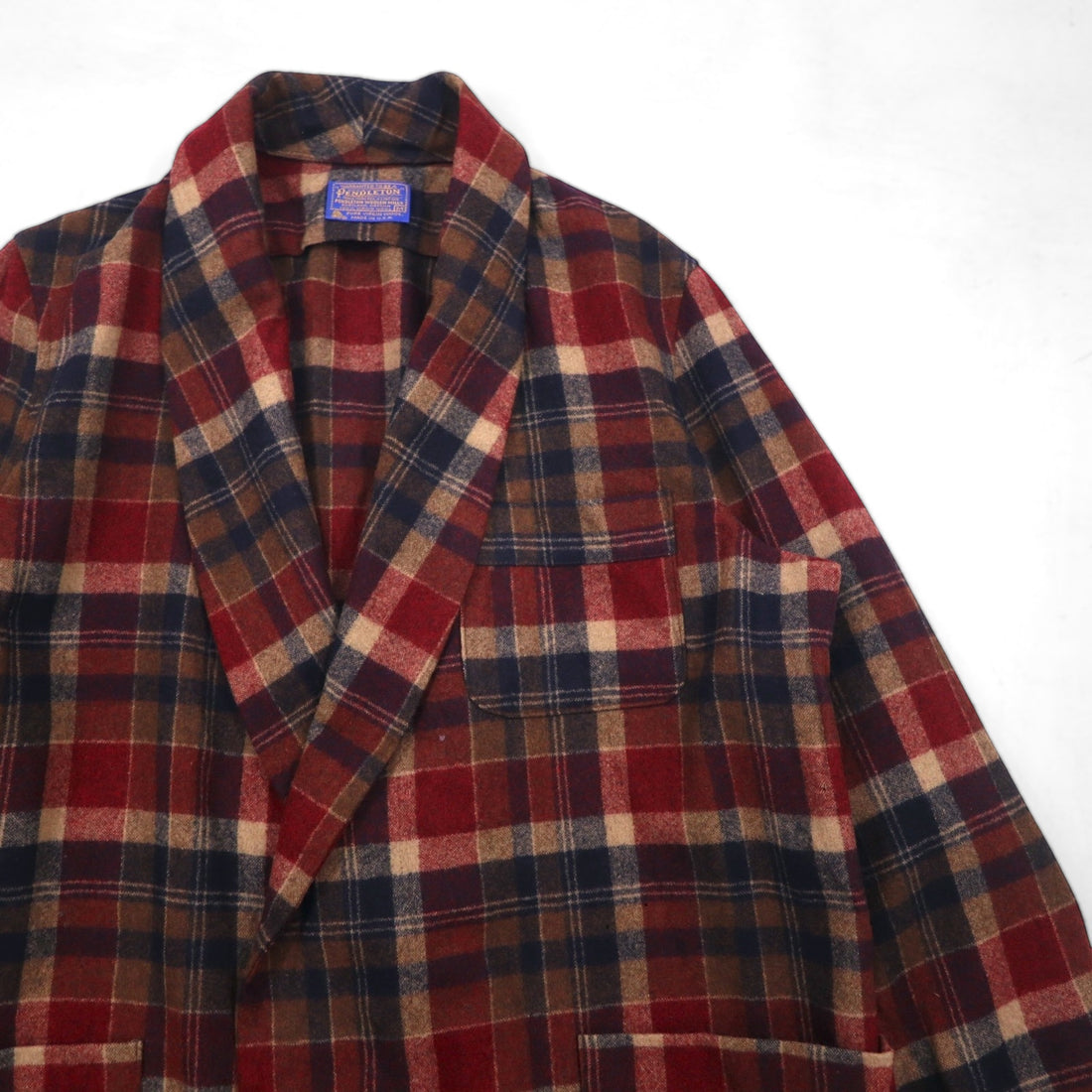 Vintage PENDLETON 1970s USA Made Shawl Collar Robe, Red, Pure Virgin Wool, Tartan Check, Size M