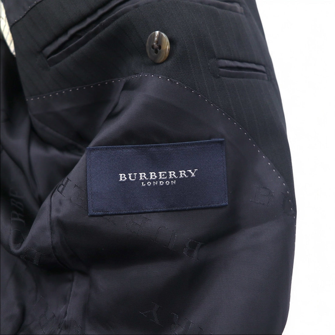 BURBERRY 2B Suit Setup L Black Shadow Striped Wool Japan Made