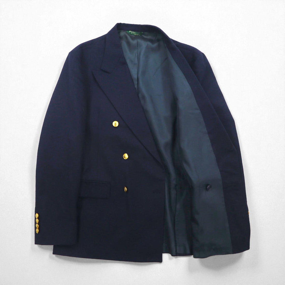 Polo Ralph Lauren 90年代 USA製 ダブル ブレザー テーラードジャケット M ピークドラペル 紺ブレ 金ボタン ギャバジン