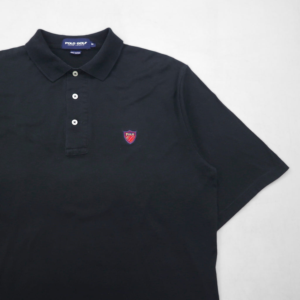 POLO GOLF RALPH LAUREN 90s Polo Shirt, Size M, Black Cotton, One-Point Logo, Made in Mexico