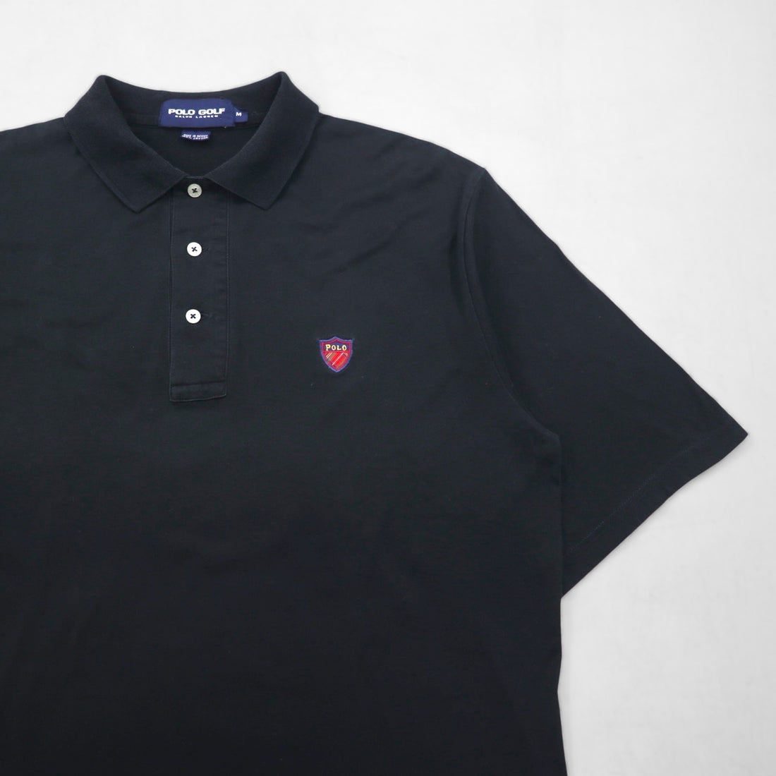 POLO GOLF RALPH LAUREN 90s Polo Shirt, Size M, Black Cotton, One-Point Logo, Made in Mexico