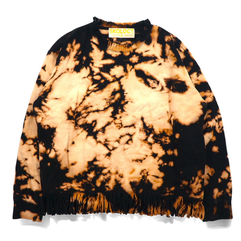 SKOLOCT TSUYOSHI NAKANO Fringe Tie-dye Bleached Sweatshirt M Black Orange