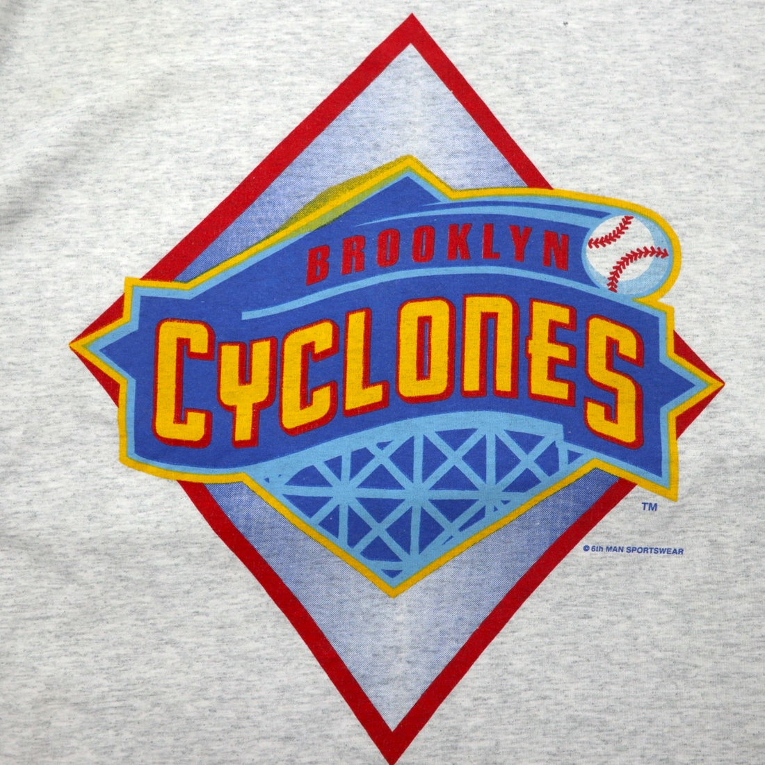 BROOKLYN CYCLONES 90s Baseball Print T-Shirt 3XL Grey FRUIT OF THE LOOM Big Size Made in El Salvador