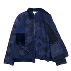 MARSHA SPORT Made in USA Patchwork Different Materials Switching Design Zip Up Jacket M Navy Cotton Velor Denim Floral Pattern