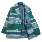 Eddie Bauer 90s USA Made Shawl Collar Blanket Jacket XL Blue Wool Native American Print Toggle Button