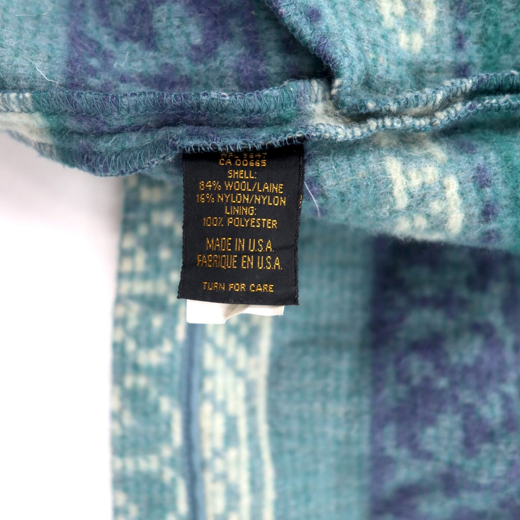 Eddie Bauer 90s USA Made Shawl Collar Blanket Jacket XL Blue Wool Native American Print Toggle Button