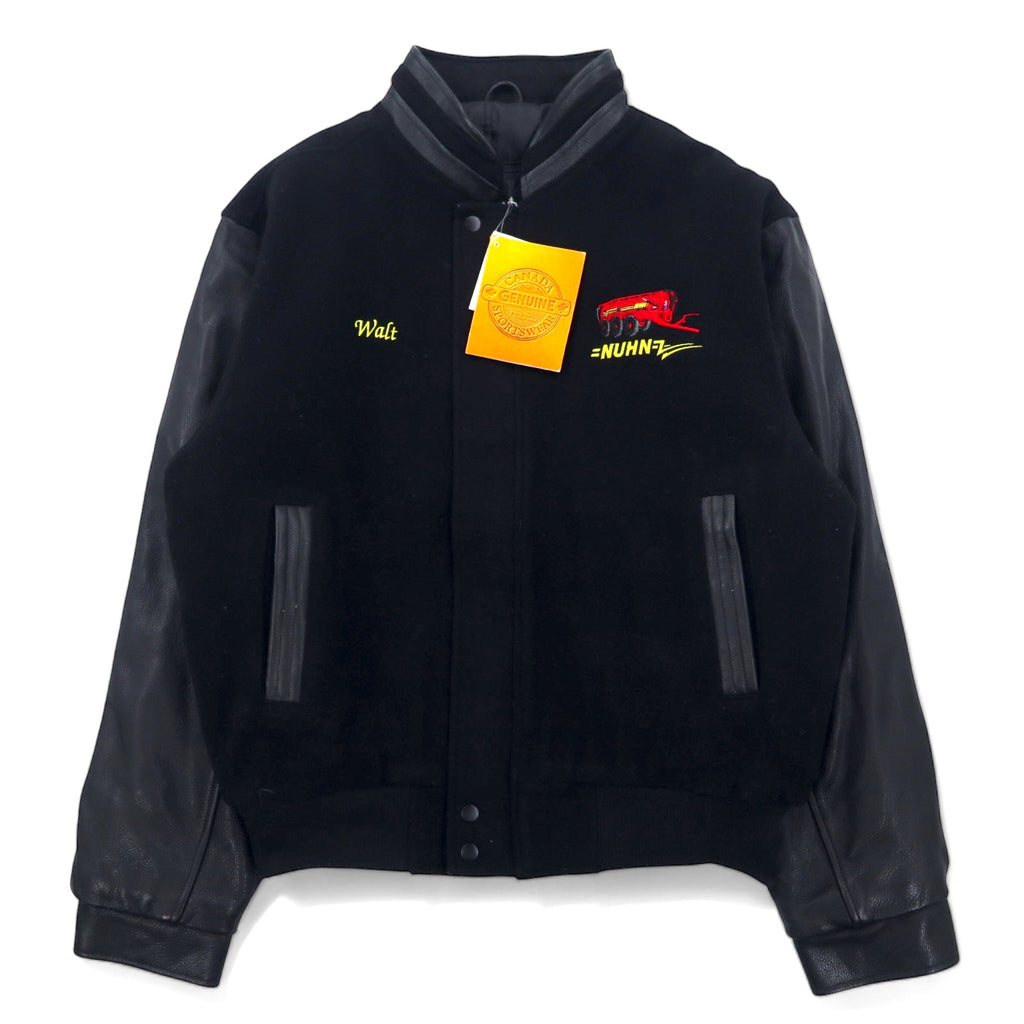 日本然リトテ-古着オンライン-CANADA SPORTSWEAR 袖レザー スタジャン L ブラック ウール 牛革 NUHN 刺繍 未使用品-CANADA SPORTSWEAR Sleeve Leather Varsity Jacket L Black Wool Cowhide NUHN Embroidery Unused
