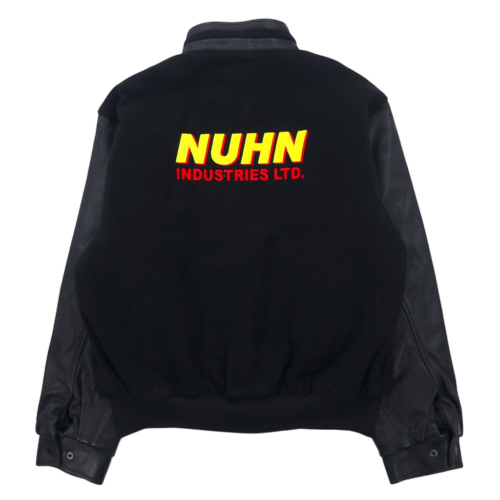 CANADA SPORTSWEAR Leather Sleeve Stadium Jacket L Black Wool Cowhide NUHN Embroidery Unused