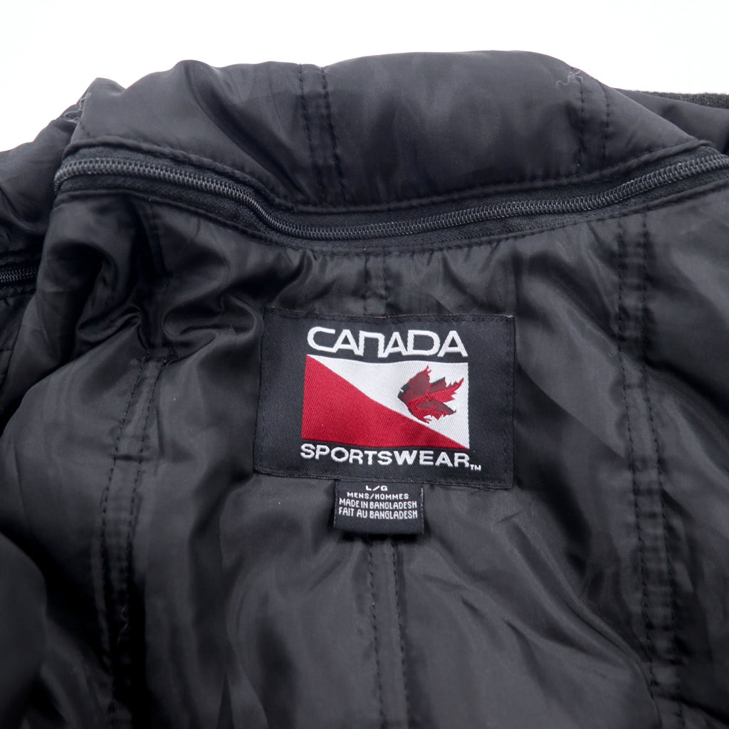 CANADA SPORTSWEAR Leather Sleeve Stadium Jacket L Black Wool Cowhide NUHN Embroidery Unused