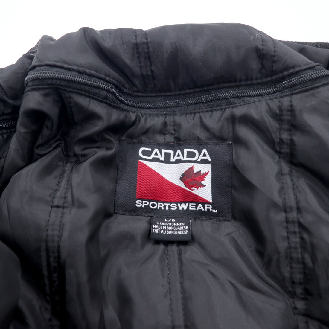 CANADA SPORTSWEAR Leather Sleeve Stadium Jacket L Black Wool Cowhide NUHN Embroidery Unused