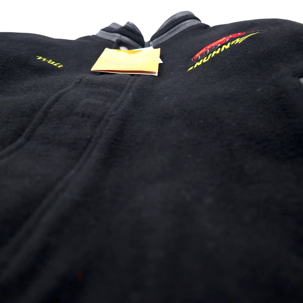 CANADA SPORTSWEAR Leather Sleeve Stadium Jacket L Black Wool Cowhide NUHN Embroidery Unused