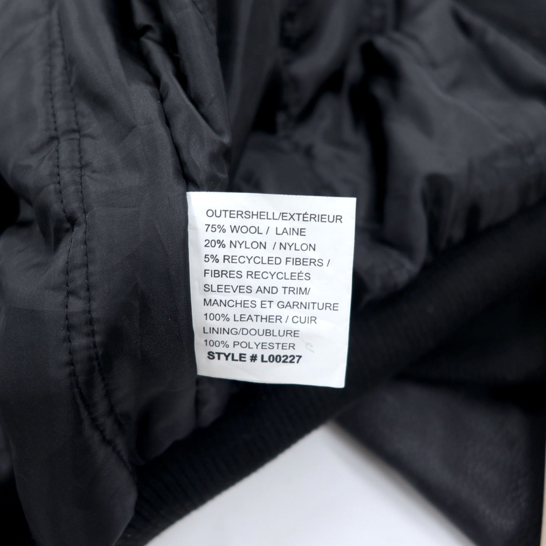 CANADA SPORTSWEAR Leather Sleeve Stadium Jacket L Black Wool Cowhide NUHN Embroidery Unused
