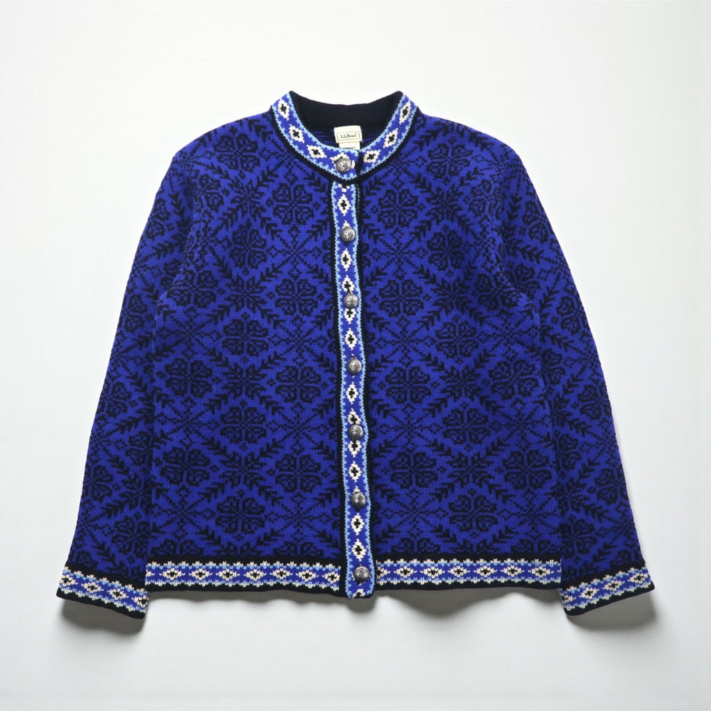 LLBean 90s Nordic Tyrolean Knit Cardigan, Size M, Metal Buttons, Conchos, UF39, Made in Australia