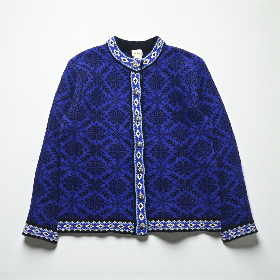 LLBean 90s Nordic Tyrolean Knit Cardigan, Size M, Metal Buttons, Conchos, UF39, Made in Australia