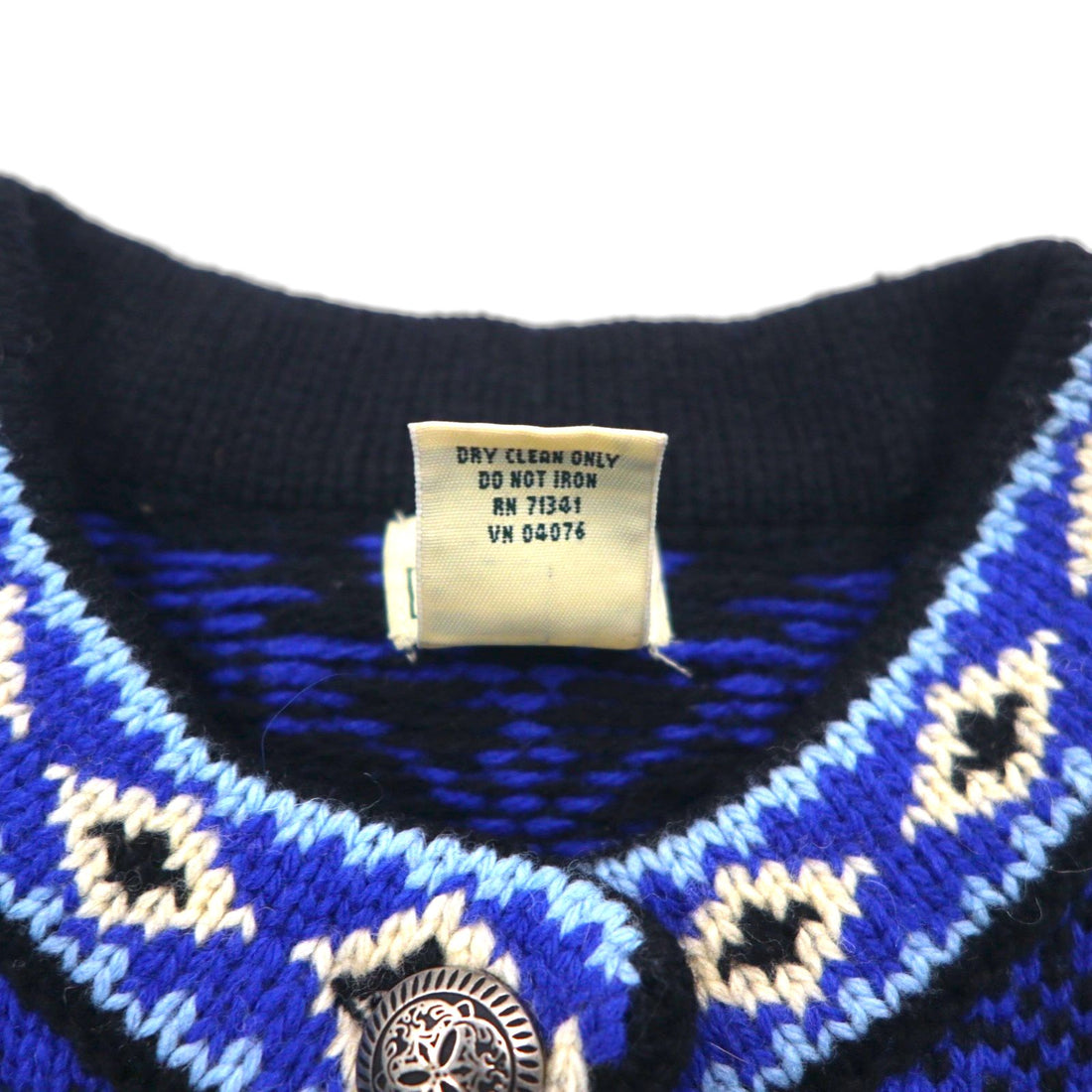 LLBean 90s Nordic Tyrolean Knit Cardigan, Size M, Metal Buttons, Conchos, UF39, Made in Australia