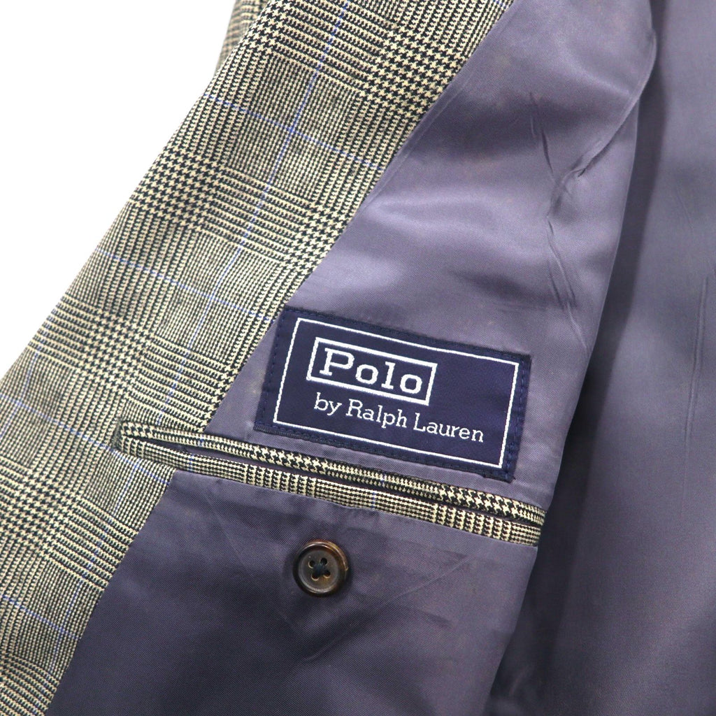 Polo Ralph Lauren 1990s Made in Japan Peak Lapel Double Breasted Tailored Jacket, Size M, Gray Wool Glen Plaid