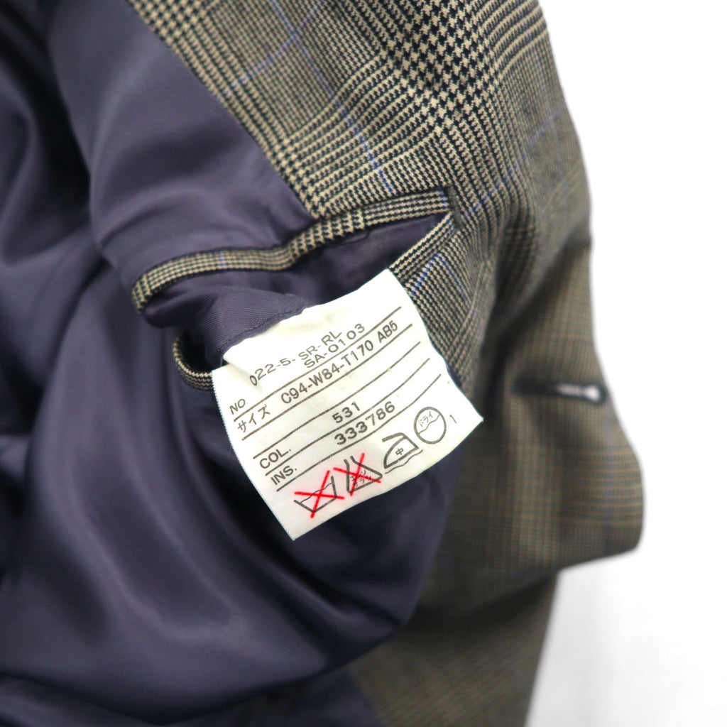 Polo Ralph Lauren 1990s Made in Japan Peak Lapel Double Breasted Tailored Jacket, Size M, Gray Wool Glen Plaid