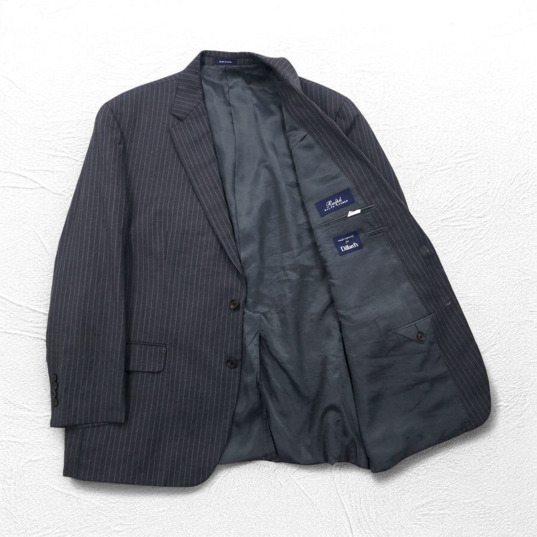 RALPH LAUREN 2B Tailored Jacket Suit L Gray Striped Wool Dillard's Exclusive