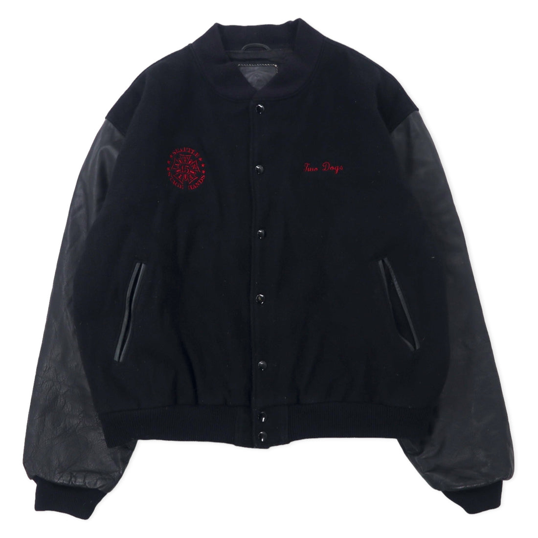 日本然リトテ-古着オンライン-Golden Bear USA製 袖レザー スタジャン XL ブラック ウール The 5th AVENUE バック刺繍-Golden Bear USA Made Sleeves Leather Varsity Jacket XL Black Wool The 5th AVENUE Back Embroidery