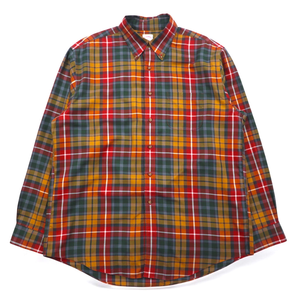 Brooks Brothers 346 Big Size Button Down Shirt L Multicolor Check Orange Yellow Green