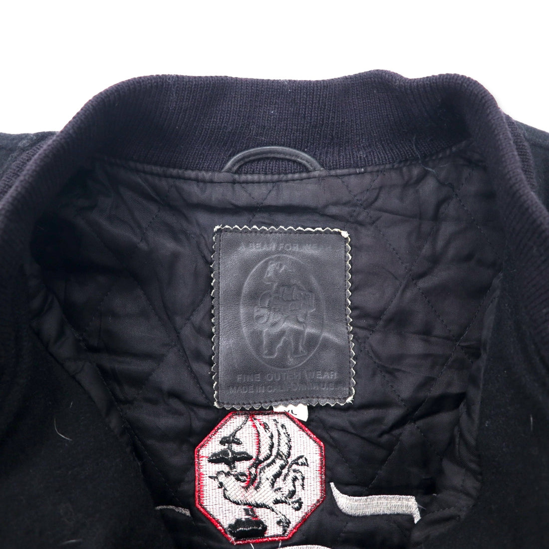 Golden Bear USA made sleeve leather stadium jacket XL black wool The 5th AVENUE back embroidery