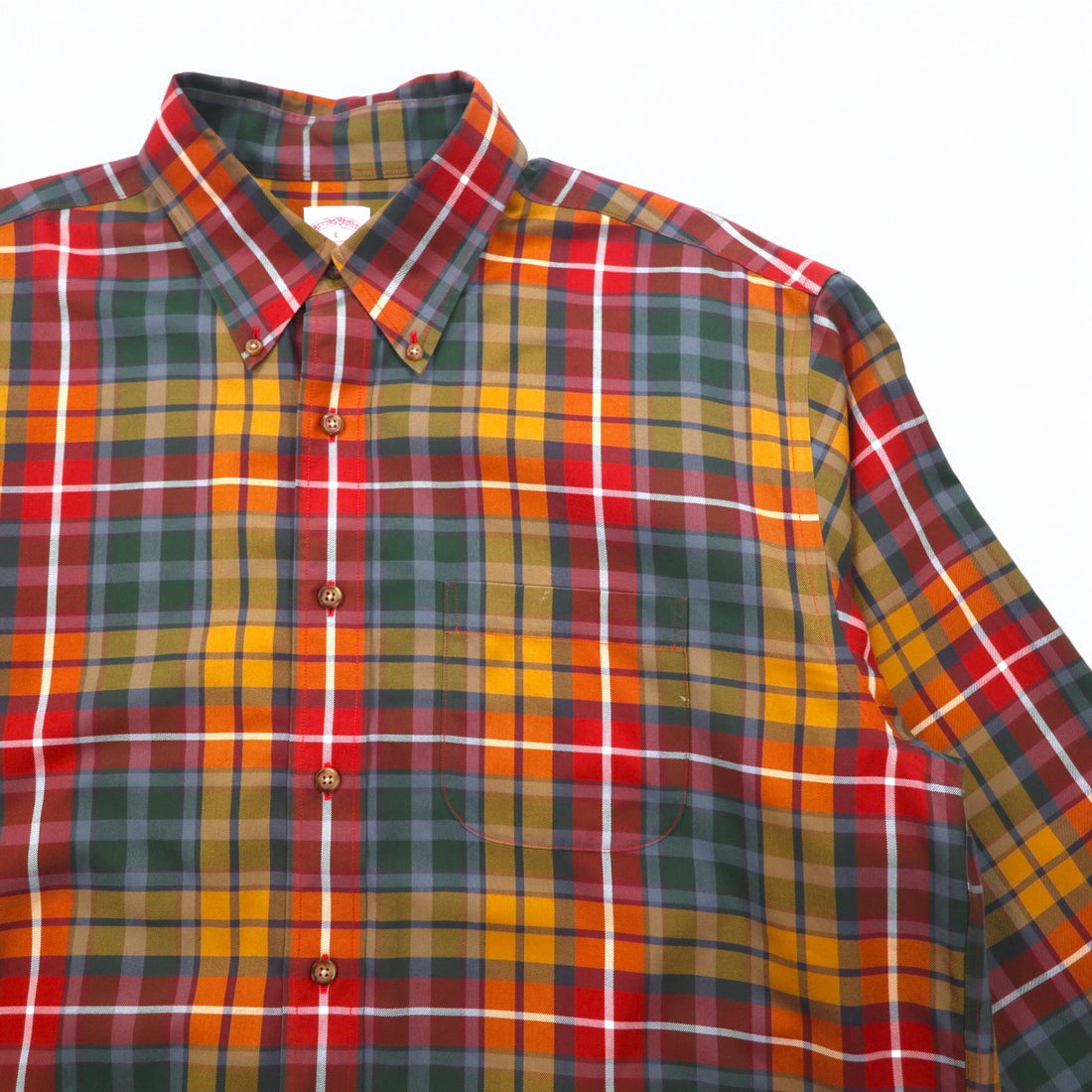 Brooks Brothers 346 Big Size Button Down Shirt L Multicolor Check Orange Yellow Green