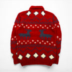 Woolrich 1970s White Tag Shawl Collar Cowichan Knit Sweater, Size L, Red, Nordic Pattern, Wool