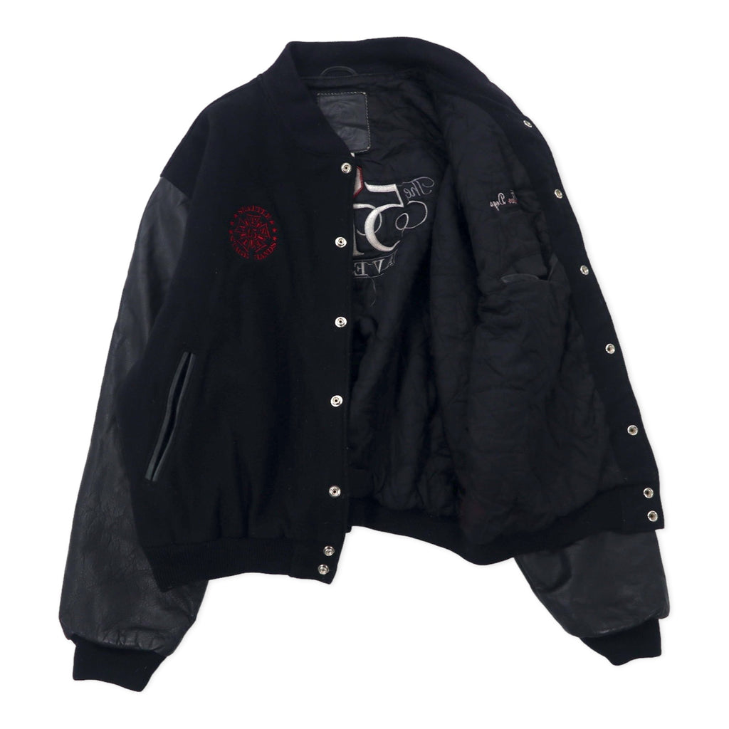 Golden Bear USA made sleeve leather stadium jacket XL black wool The 5th AVENUE back embroidery