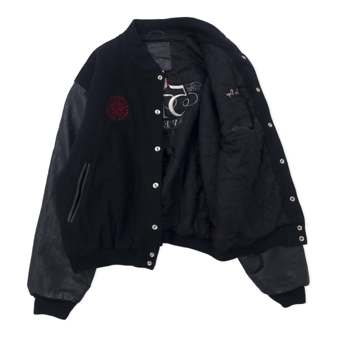 Golden Bear USA made sleeve leather stadium jacket XL black wool The 5th AVENUE back embroidery