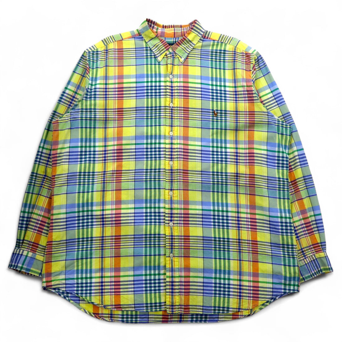 RALPH LAUREN Button-down Shirt, 2XL, Yellow, Check, Big Size, Small Pony Embroidery