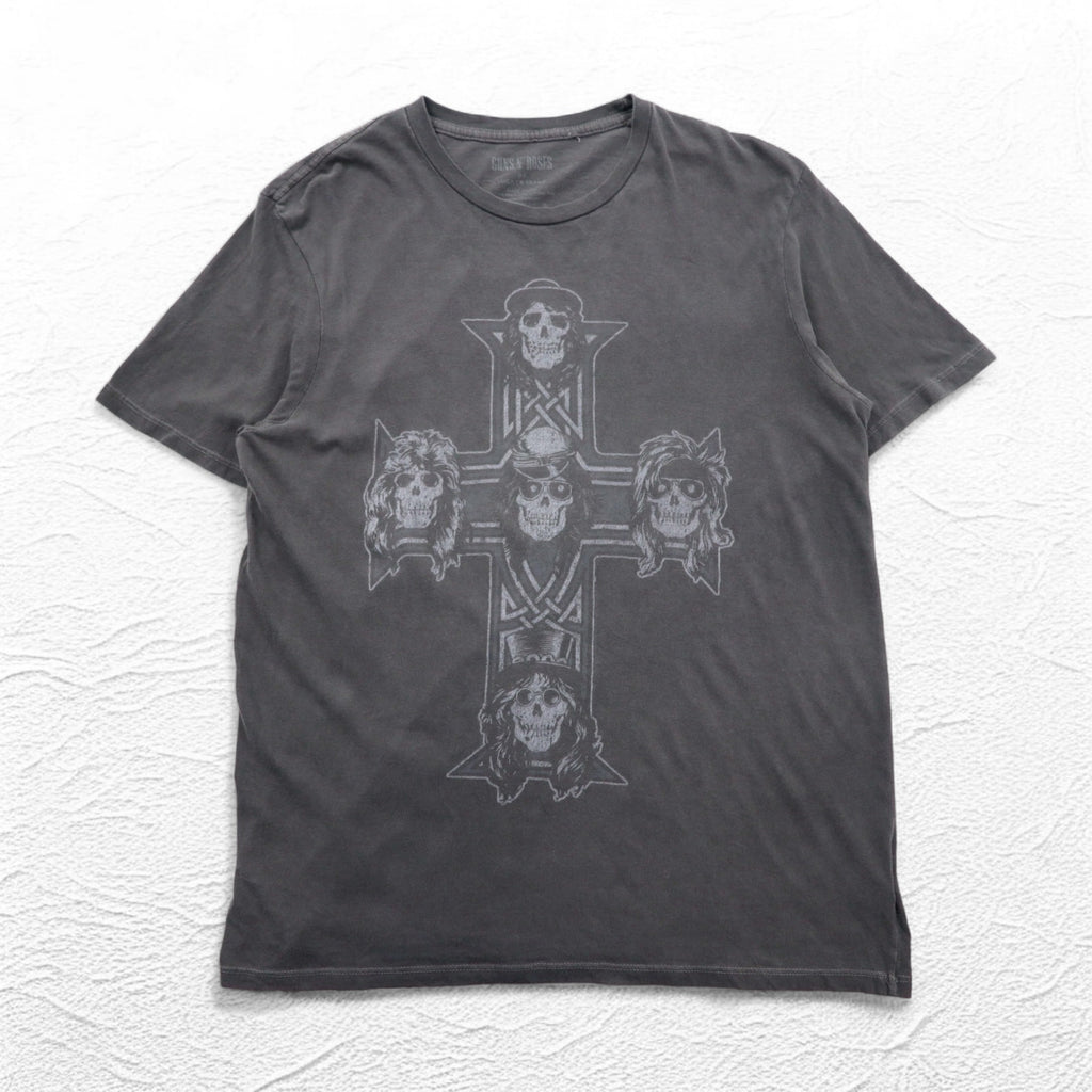 USA製 GUNS N' ROSES ガンズアンドローゼズ バンド Tシャツ XL グレー 両面 スカル クロス LUCKY BRAND